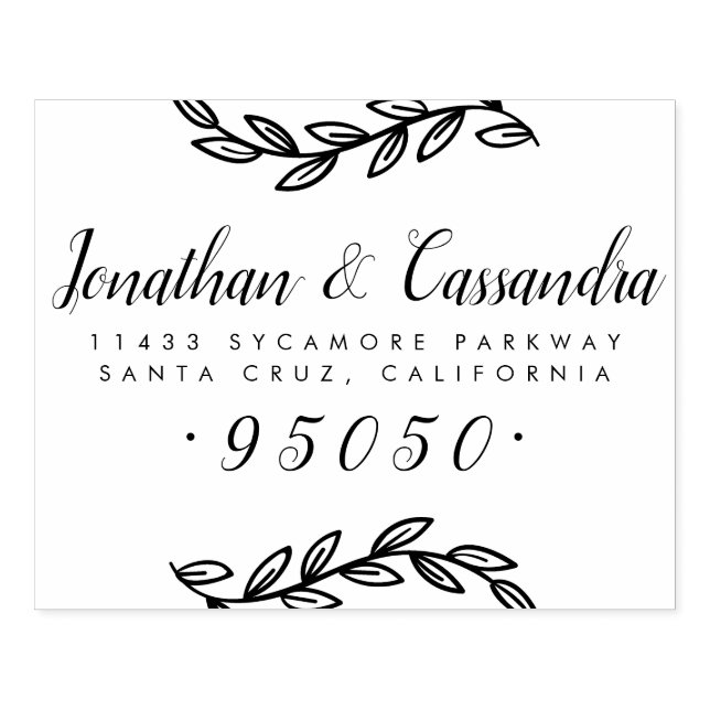 Rustic Leaves & Calligraphy Script Return Address Rubber Stamp (Imprint)