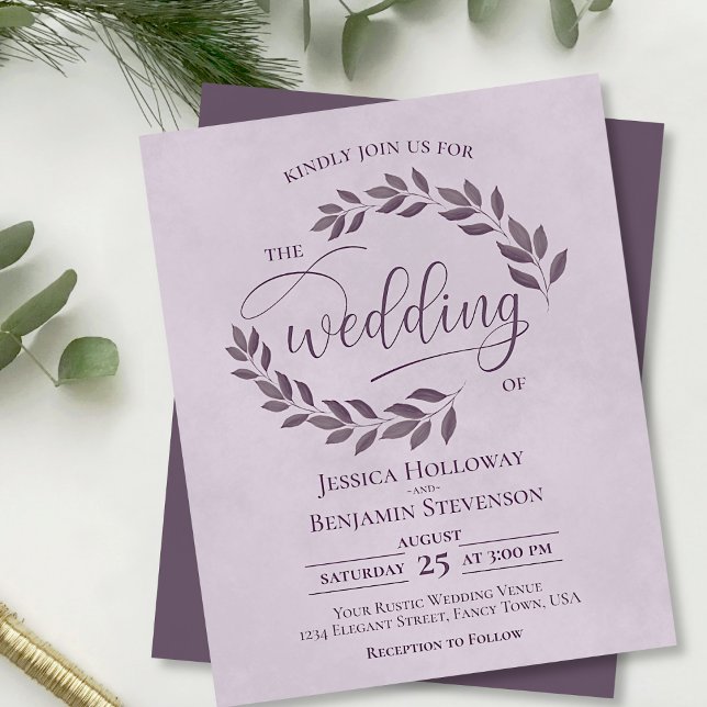 Rustic Leaves Dusty Purple BUDGET Wedding Invite (Creator Uploaded)