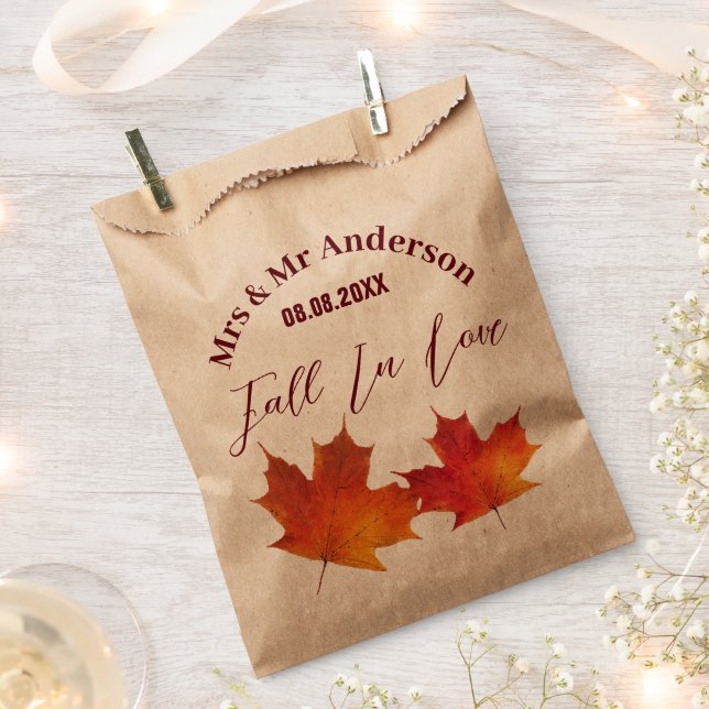 Rustic Leaves Fall in Love Autumn Wedding Favour Bags (Clipped)