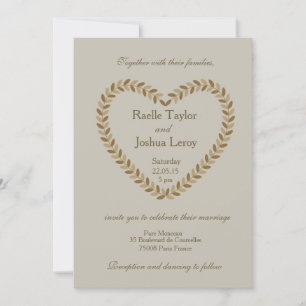 Rustic leaves heart taupe fall wedding invitation