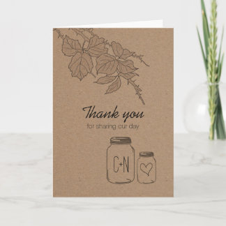 Rustic Leaves | Mason Jar | Heart Thank You Card