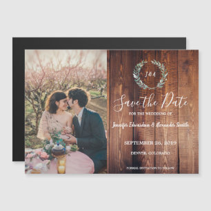 Rustic leaves on barn wood photo Save the Date Magnetic Invitation