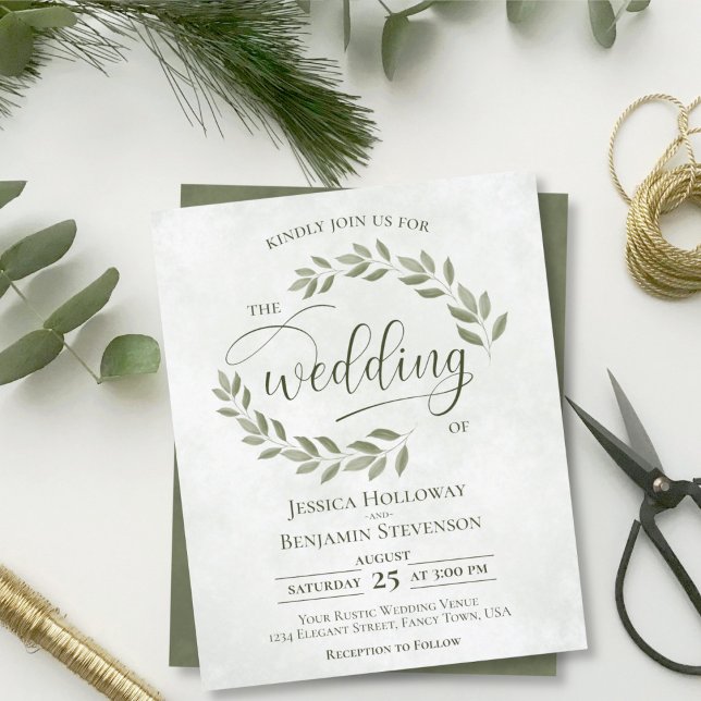 Rustic Leaves Sage Green BUDGET Wedding Invite (Creator Uploaded)