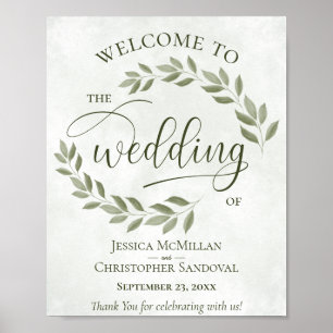 Rustic Leaves Sage & Olive Wedding Welcome Sign