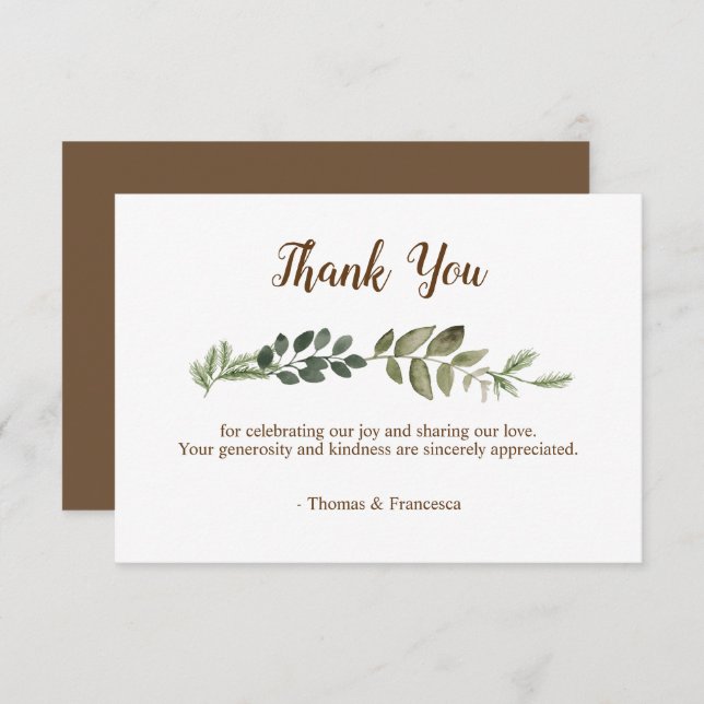 Rustic Leaves Wedding Thank You Card (Front/Back)