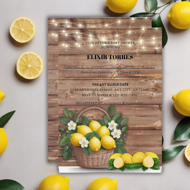 Rustic Lemon Basket Modern Cute Baby Shower Invitation (Creator Uploaded)