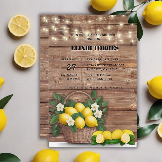 Rustic Lemon Basket Modern Cute Baby Shower Invitation (Creator Uploaded)