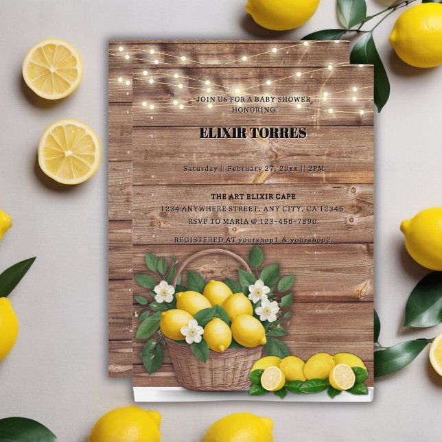 Rustic Lemon Basket Modern Cute Baby Shower Invitation (Creator Uploaded)