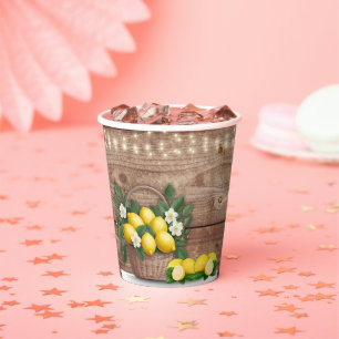 Rustic Lemon Basket Modern Cute Baby Shower Paper Cups