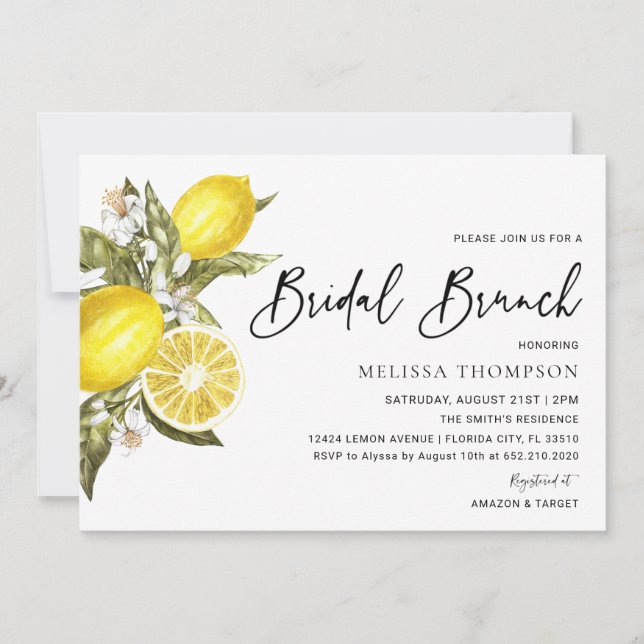 Rustic Lemon Bridal Brunch Shower Invitation (Front)