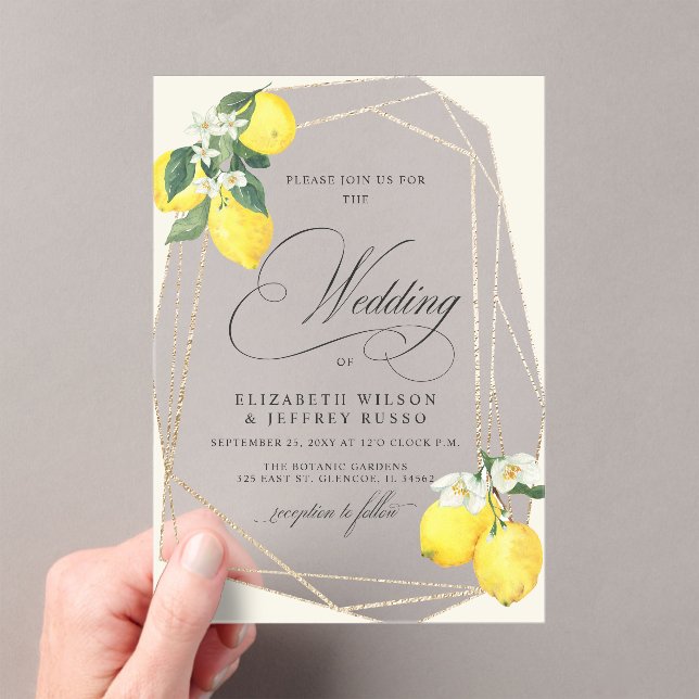 Rustic Lemon Citrus Boho Summer Wedding Acrylic Invitations (Insitu (Handheld))