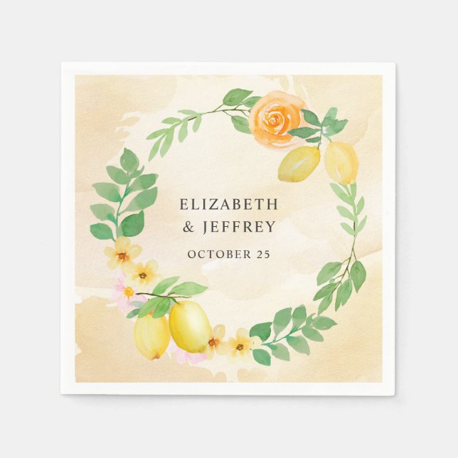 Rustic Lemon Citrus Boho Summer Wedding Napkin (Front)