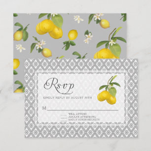 Rustic Lemon Citrus Floral Yellow Grey White RSVP Card