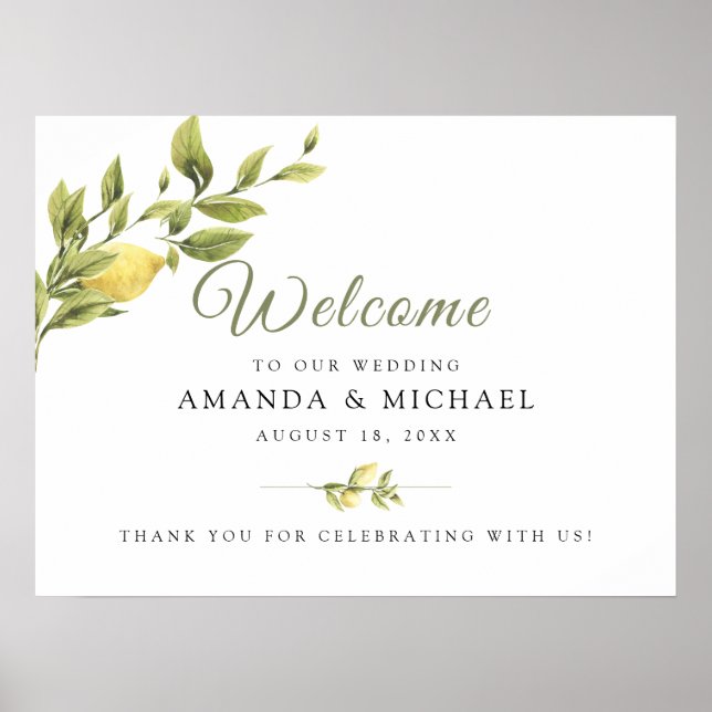 Rustic Lemon Greenery Wedding Welcome Sign (Front)