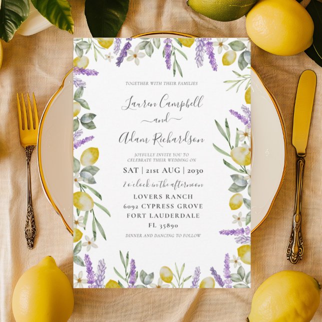 Rustic Lemon & Lavender Foliage Wedding Invitation (Creator Uploaded)