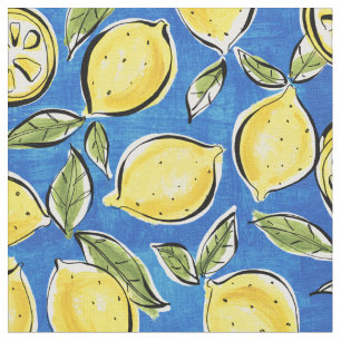 Rustic Lemon Pattern Blue  Fabric