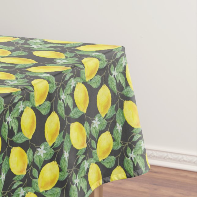 Rustic Lemon Pattern grey Kitchen Tablecloth (In Situ)