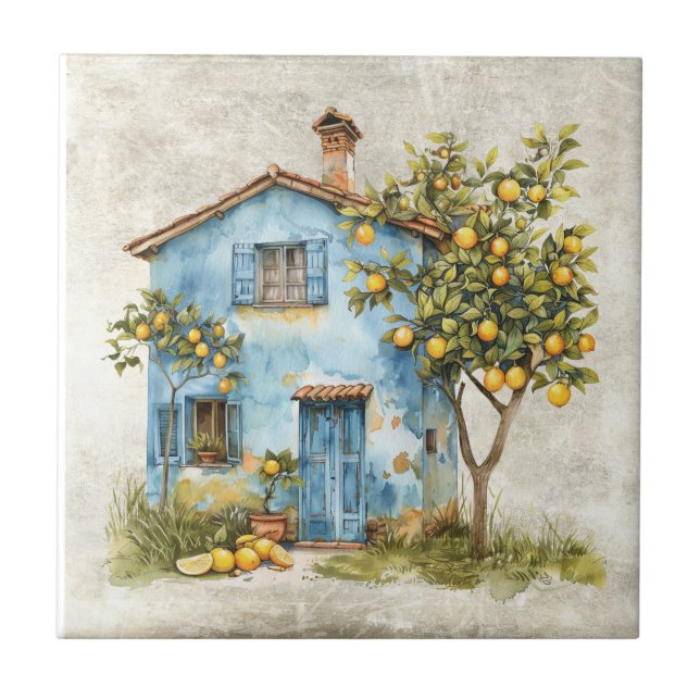 Rustic Lemon  Shabby Chic Cottage Ceramic Tile (Front)