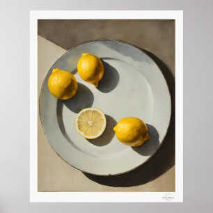 Rustic Lemon Still Life Oil Painting Art Print