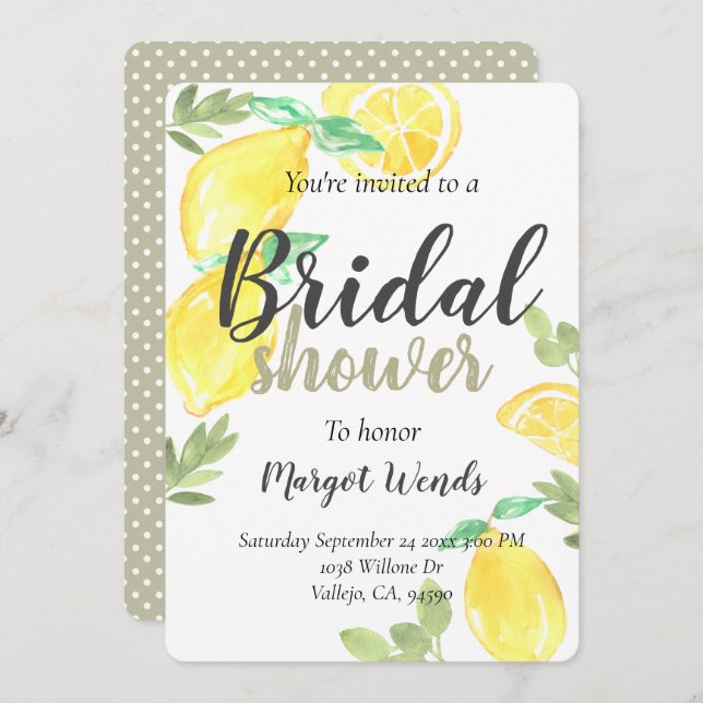 Rustic lemon wedding bridal shower invite (Front/Back)