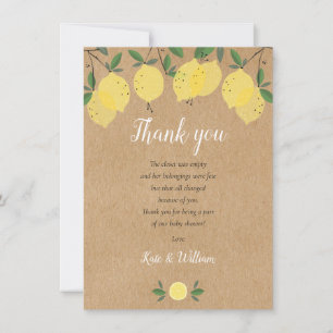 Rustic Lemons Baby Shower Poem Thank You Card