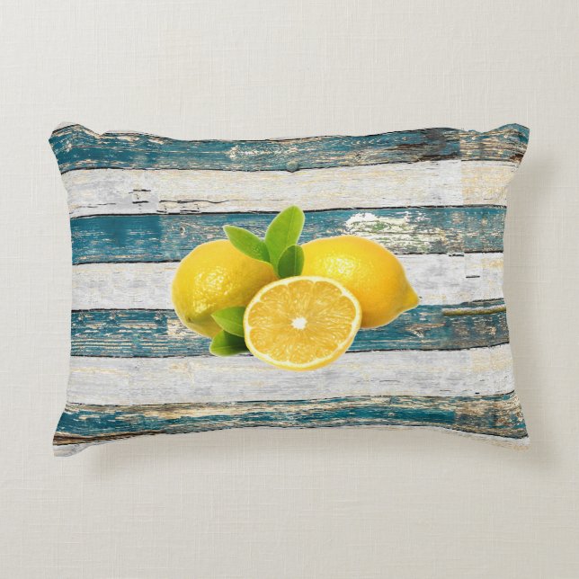 Rustic Lemons (Blue) Decorative Cushion (Front)