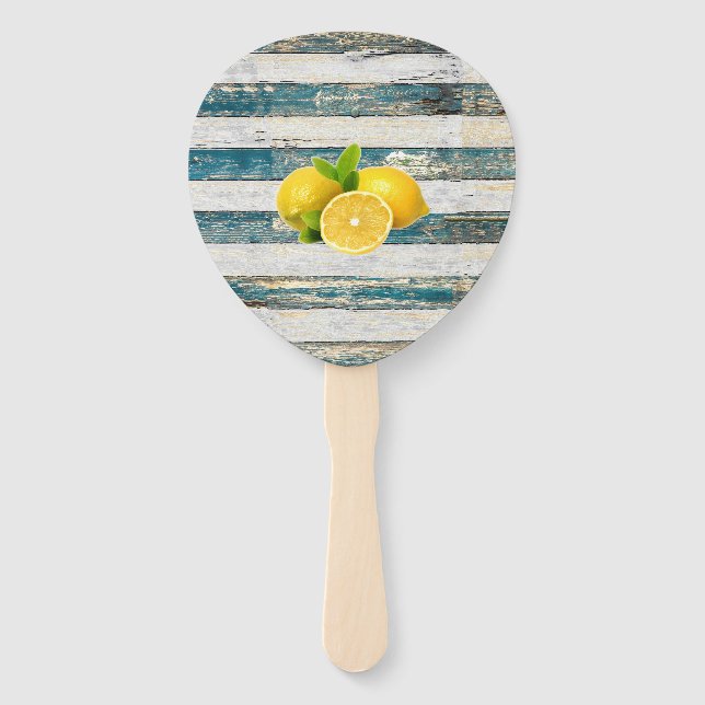 Rustic Lemons (Blue) Hand Fan (Front)