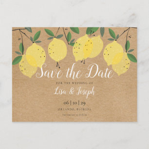 Rustic Lemons Boho Elegant Save the Date Postcard