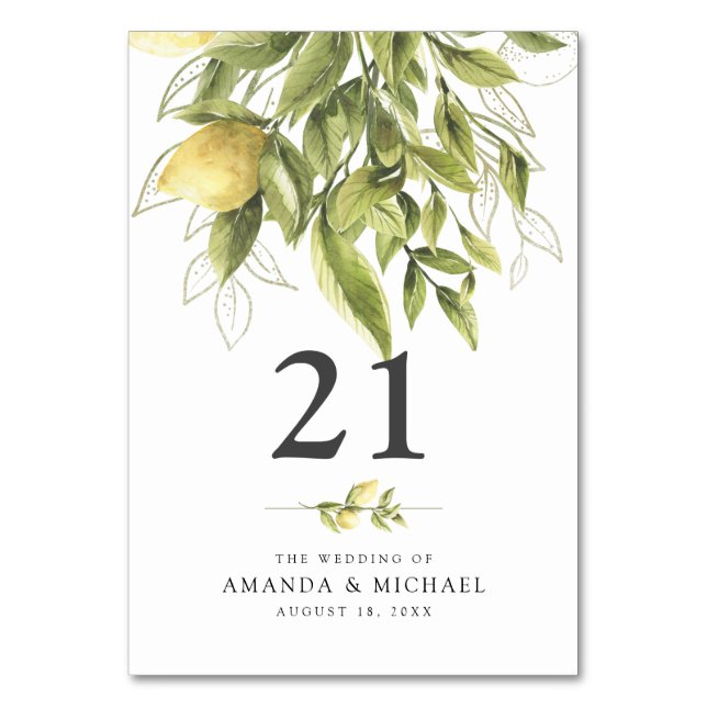 Rustic Lemons Greenery Wedding Table Tent Sign Table Number (Back)