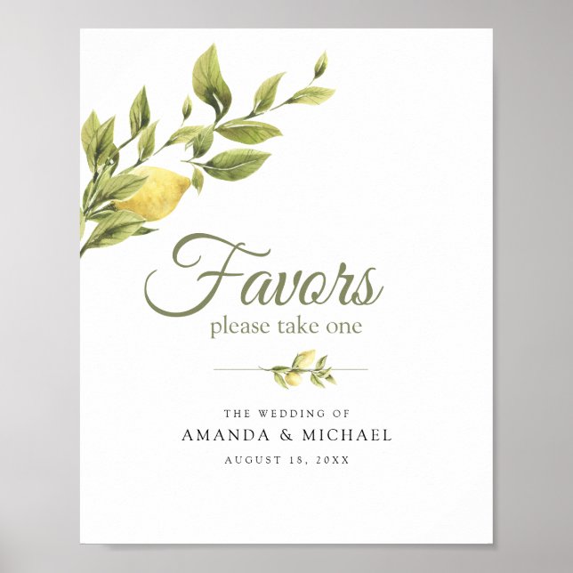 Rustic Lemons Greenery White  Wedding Favour Sign (Front)
