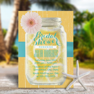Rustic Lemons in Mason Jar Teal Belt Bridal Shower Invitation