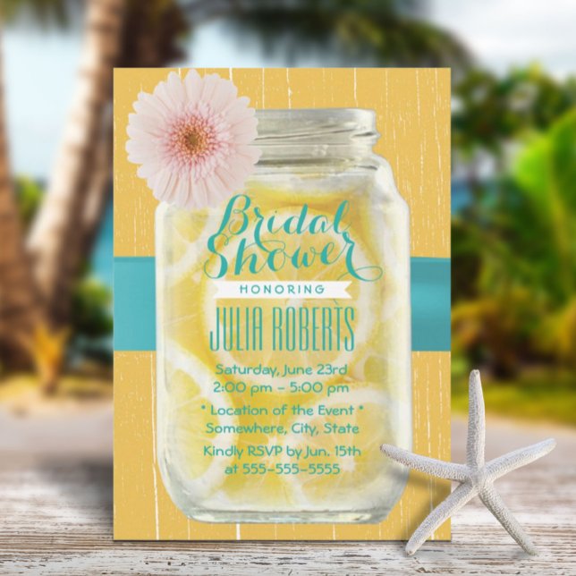 Rustic Lemons in Mason Jar Teal Belt Bridal Shower Invitation (Creator Uploaded)
