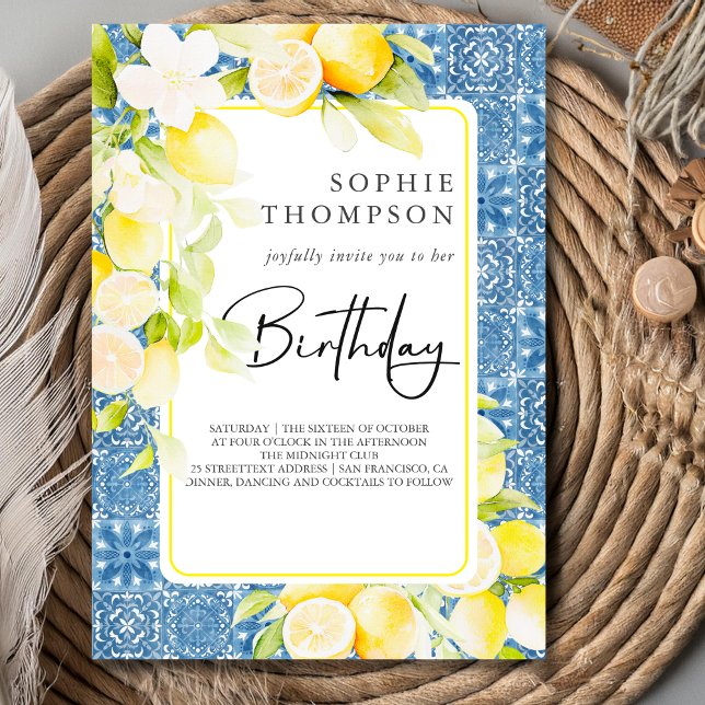 Rustic lemons Mediterranean birthday Invitation (Creator Uploaded)