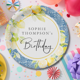 Rustic lemons Mediterranean birthday Paper Plate