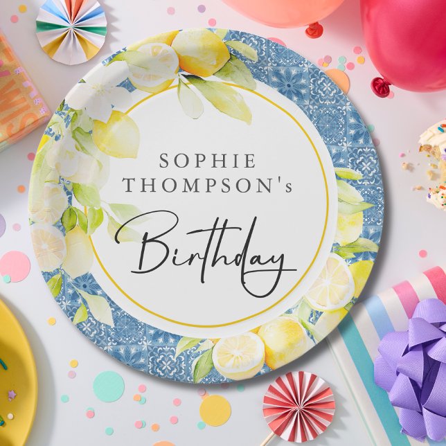 Rustic lemons Mediterranean birthday Paper Plate (Creator Uploaded)
