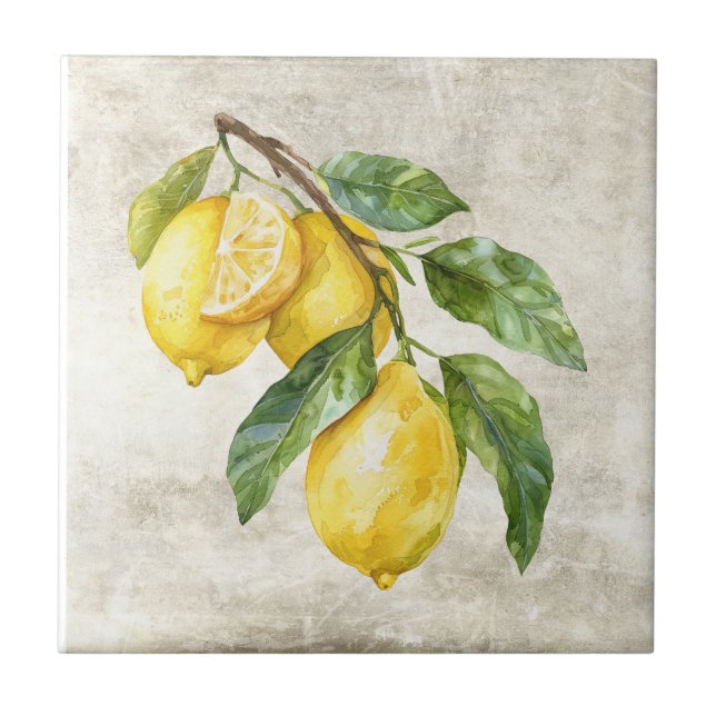 Rustic Lemons Shabby Chic Cottage Ceramic Tile (Front)