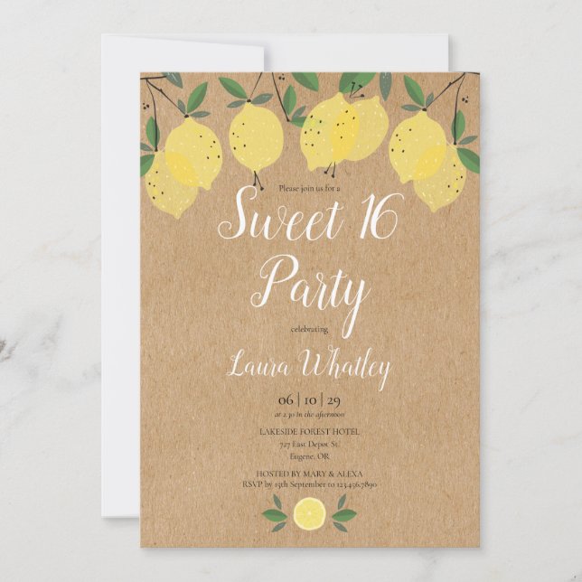 Rustic Lemons Sweet 16 Party Birthday Invitation (Front)