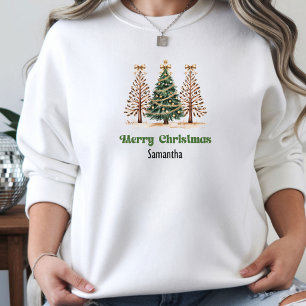 Rustic Leopard Christmas Trees gift idea women’s Hoodie