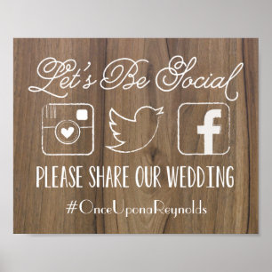Rustic Let's Be Social Wedding Hashtag Sign