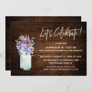Rustic Let's Celebrate Wildflowers in Mason Jar Invitation