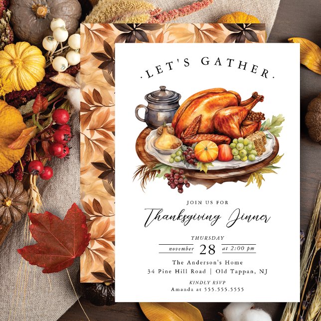 Rustic Let's Gather Thanksgiving Dinner Invitation (Creator Uploaded)