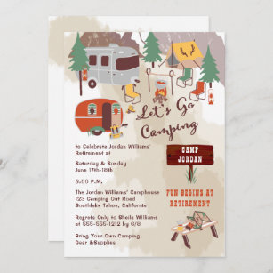 Rustic Lets Go Camping Retirement Party Invitation