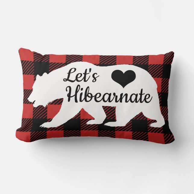 Rustic Let's Hibearnate Buffalo Lumberjack Plaid Lumbar Cushion (Front)