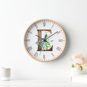 Rustic Letter E Wood Frame Clock
