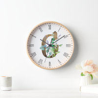 Rustic Letter G Wood Frame Clock