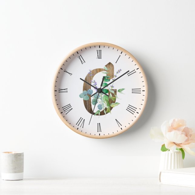Rustic Letter G Wood Frame Clock (Home)