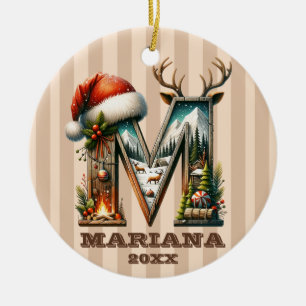 Rustic Letter M Christmas with Cozy Cabin Charm Ceramic Tree Decoration