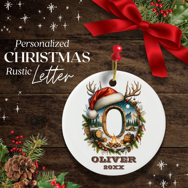 Rustic Letter O with Cosy Winter Camping Scene Ceramic Tree Decoration (Creator Uploaded)
