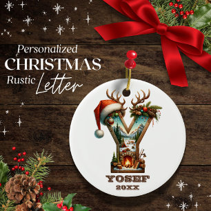 Rustic Letter Y Christmas Personalised Initial Ceramic Tree Decoration