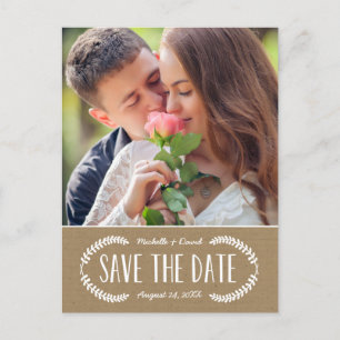 Rustic Lettering Kraft Photo Save the Date Announcement Postcard